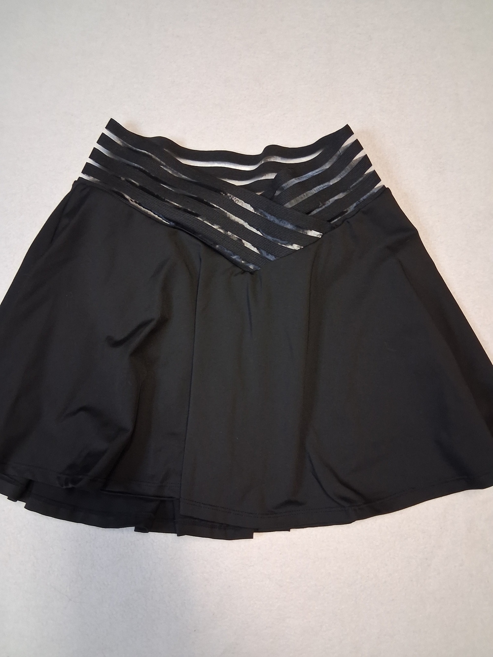 Black Flared Skirt (Skort) with Striped Waistband - Picture 2 of 7
